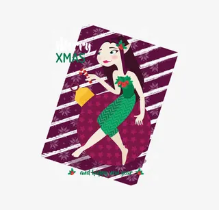 紫色条纹背景女孩卡片