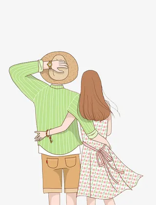 卡通搂着腰的情侣免抠图免抠