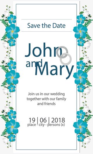 蓝色碎花婚礼请帖免抠