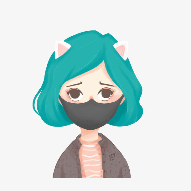 卡通戴着口罩的女孩素材免抠