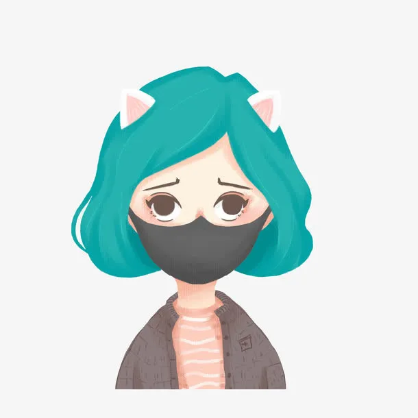 卡通戴着口罩的女孩素材免抠