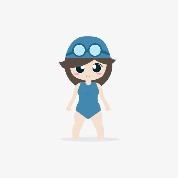 蓝色的游泳女孩免抠