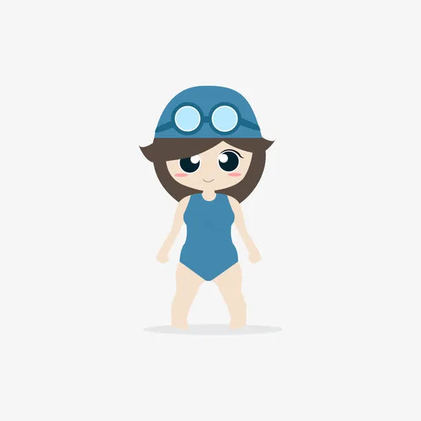 蓝色的游泳女孩免抠