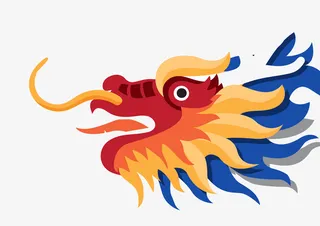 紫黄红渐变龙抬头龙头免抠