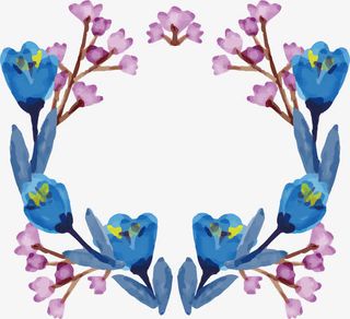 蓝色花朵标题框免抠