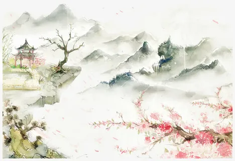 中国古风水彩插画素材免抠 中国古风水彩插画素材免抠