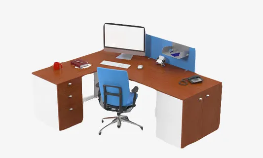 棕白色木制老板桌免抠