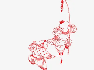 新年卡通娃娃剪纸矢量图免抠