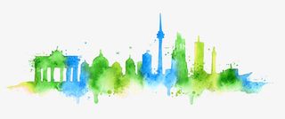 水彩水墨城市剪影免抠