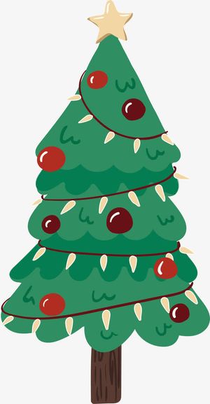 挂了彩灯的圣诞树免抠