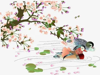 梨花枝头下的鸳鸯免抠