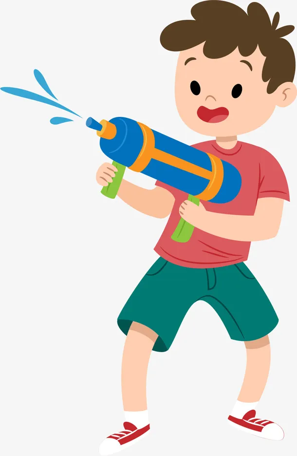 微笑卡通水枪男孩免抠