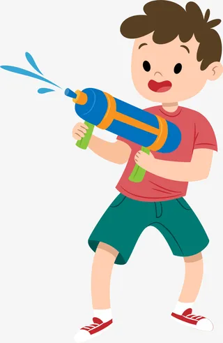 微笑卡通水枪男孩免抠