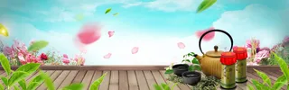 春茶节文艺浪漫花瓣渐变蓝色banner高清