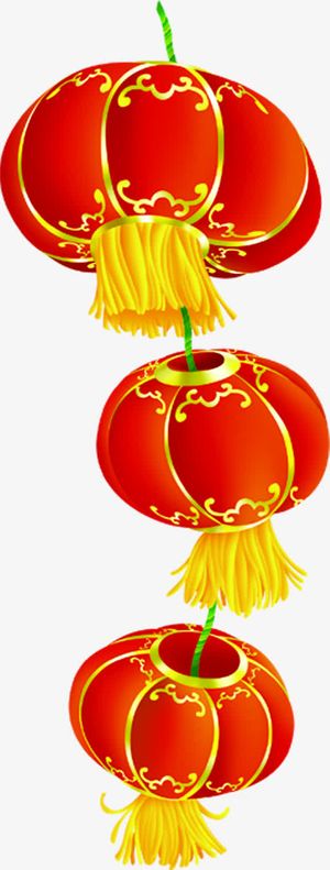 手绘元旦红色灯笼花纹装饰免抠