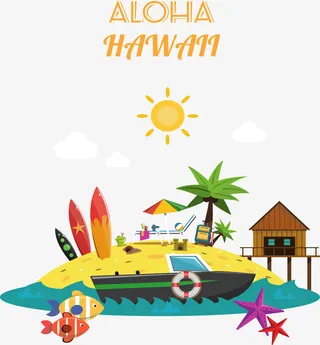 节日夏威夷海岛度假免抠标签元素