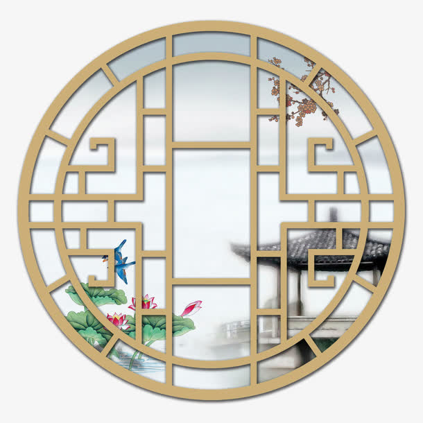 木质圆窗免抠