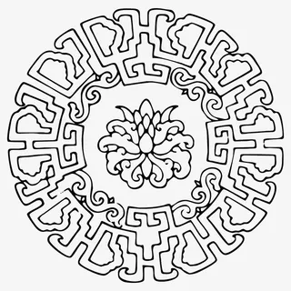 国潮  传统图案 圆形标 花纹08免抠