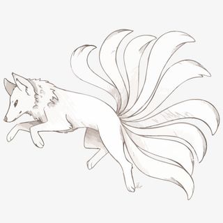 手绘卡通动物九尾狐狸跃起免抠免抠