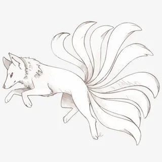 手绘卡通动物九尾狐狸跃起免抠免抠