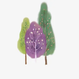 3颗彩色的树免抠