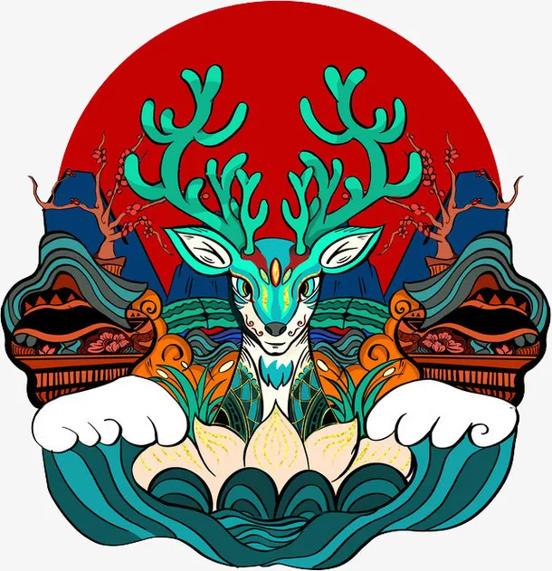 中国风国潮神鹿动物免抠