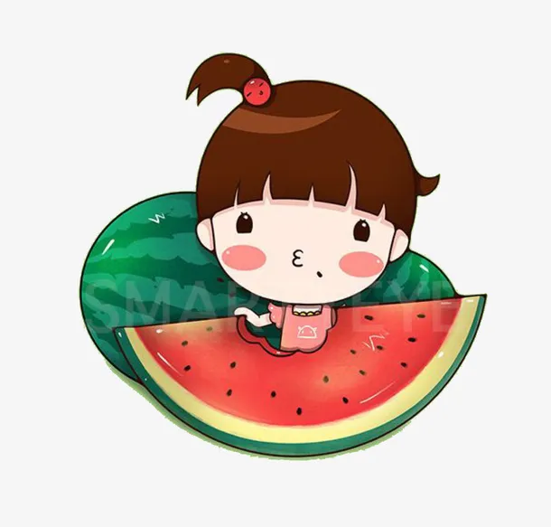 可爱的小朋友吃西瓜免抠