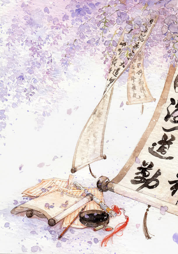 古风唯美水彩插画免抠