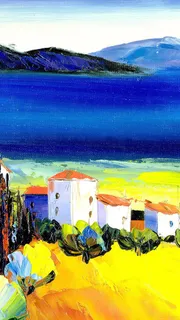 画笔下的风景湛蓝色湖水免抠