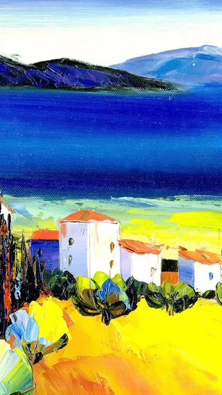 画笔下的风景湛蓝色湖水免抠