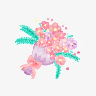 水彩绘红色花束矢量图免抠