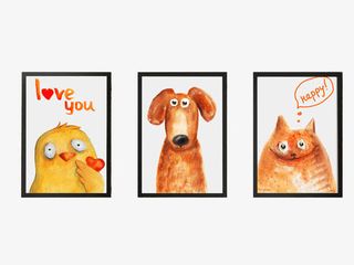 三幅可爱手绘动物挂画图免抠