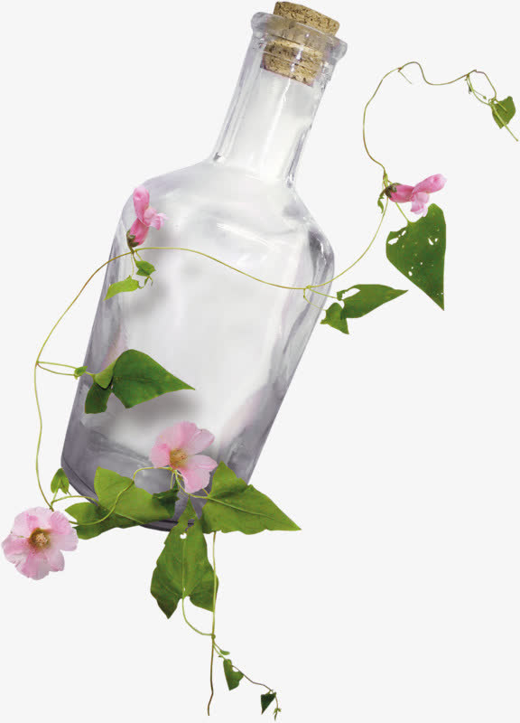漂流瓶和鲜花免抠