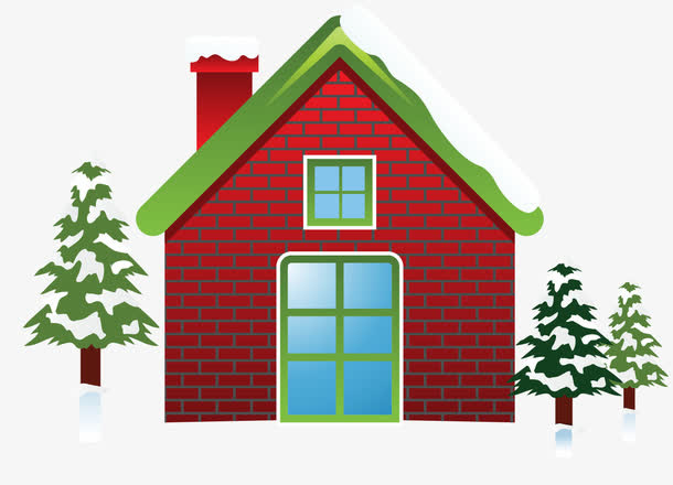 矢量红色砖房建筑屋顶积雪免抠