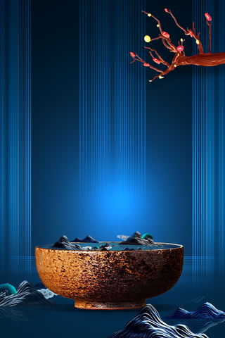 腊八节树枝蓝色背景腊八节背景碗高清