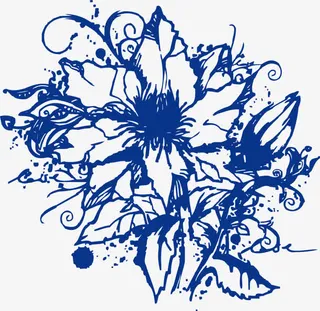 青花瓷花朵印花免抠