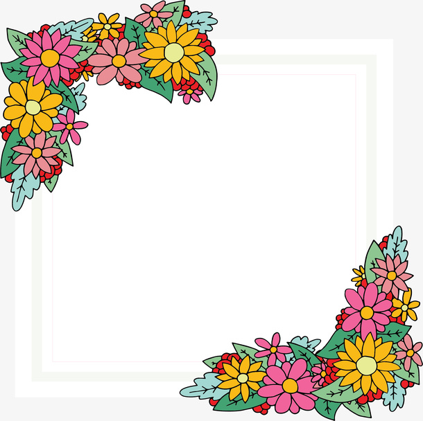 五彩花朵春天边框免抠