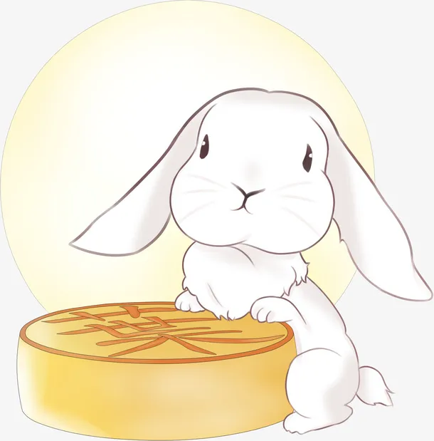 中秋节月兔月饼图案插画免抠