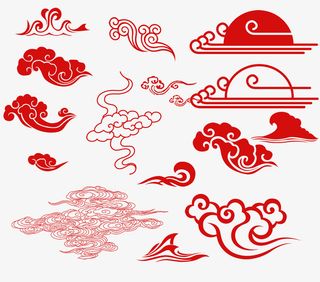 中国风祥云，年货素材，古典装饰线免抠