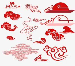 中国风祥云，年货素材，古典装饰线免抠