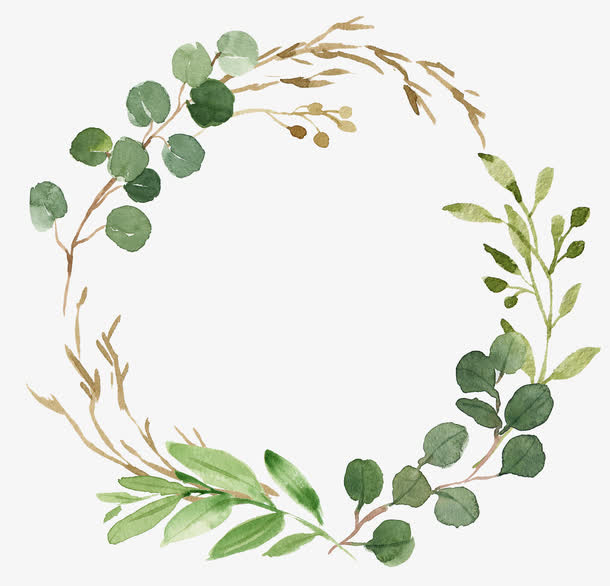 水彩花环免抠