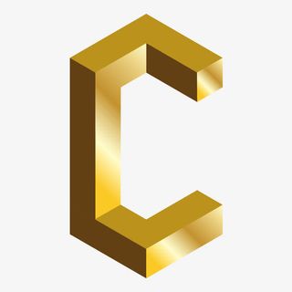 金色c4d英文字母C立体艺术字免抠