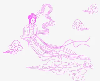 手绘线描嫦娥仙子免抠