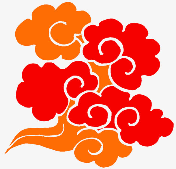 国风手绘红色云纹免抠