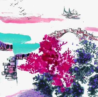 水彩墨房子免抠