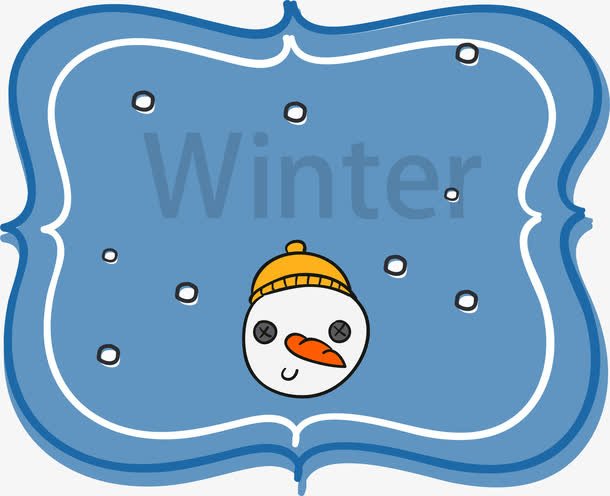 手绘蓝底雪花雪人冬天字母免抠