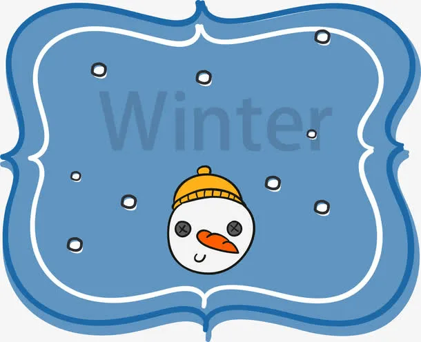 手绘蓝底雪花雪人冬天字母免抠