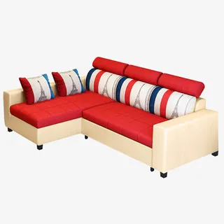 小户型客厅皮布布艺沙发组合免抠