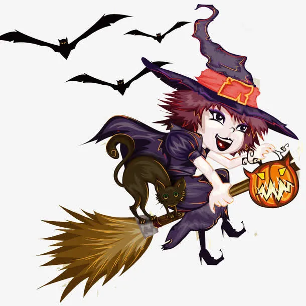 万圣节小魔女矢量素材免抠