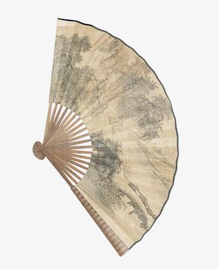 黄色中国风扇子装饰图案免抠